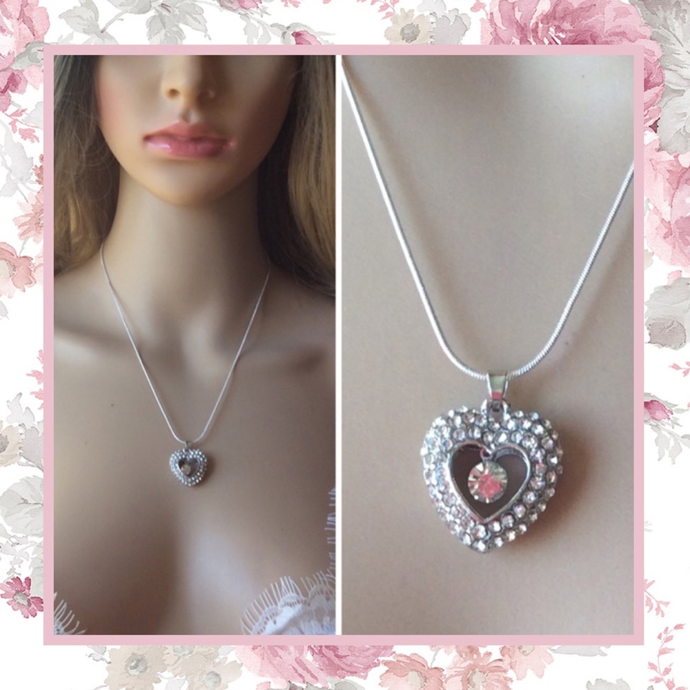 🍒SPARKLE HEART NECKLACE LOVE BLING DIAMOND BOHO